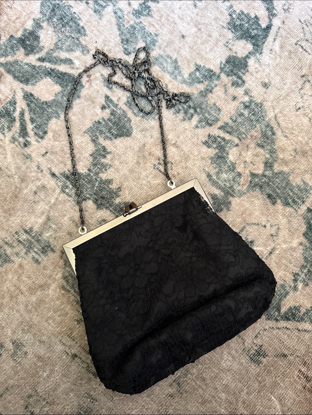 Black Lace Chain-Handle Evening Bag